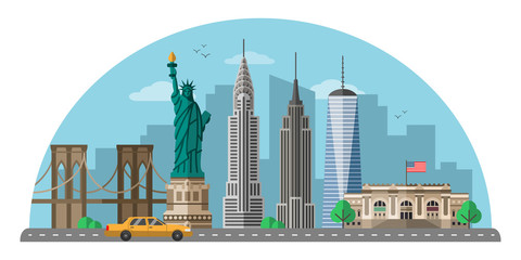 Estores personalizados con paisajes con tu foto New York city flat vector illustration