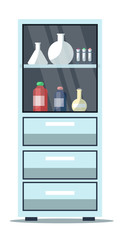 Flasks with chemicals in cabinet illustration