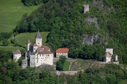 Trostburg in the Town of Waidbruck in South Tyrol. At the Entrance of Val Gardena, this beautiful Medieval Castle on a Mountain side above the Eisack Valley