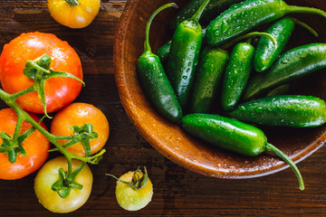 Freshly Washed Tomatoes and Jalapeño Peppers © Serena Tayyan