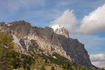 Fototapeta premium Tofana in the Dolomites covered in Snow in Spring. Dolomite Landscape in the Alps, beautiful Mountain scenery.
