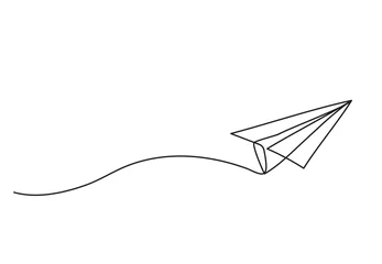 Fototapete Eine Linie Papierflugzeug-Zeichnungsvektor unter Verwendung des kontinuierlichen einzelnen einzeiligen Kunststils isoliert auf weißem Hintergrund.