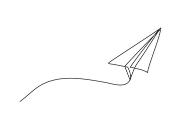 Paper plane drawing vector using continuous single one line art style isolated on white background. - obrazy, fototapety, plakaty