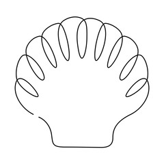 Shell continuous line drawing, tattoo, print for clothes and logo design, silhouette single line on a white background, isolated vector illustration.