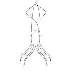 One continuous line drawing of squid for seafood logo identity. Sea cuttlefish mascot concept. Modern single line draw design vector illustration
