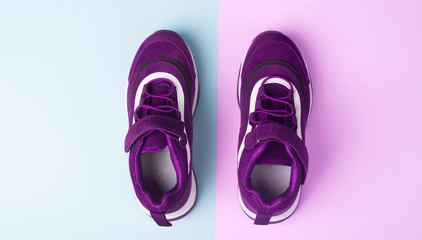 Sports shoes on a colorful background. View from above.