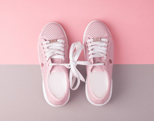 Sports shoes on a colorful background. View from above.