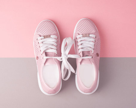 Sports Shoes On A Colorful Background. View From Above.