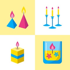 Bright candle icons set in flat style