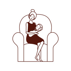 cute pregnancy mother with little boy in livingroom