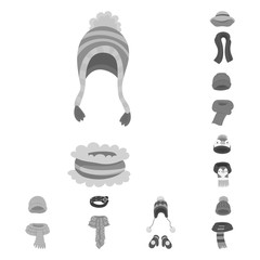 Vector design of headwear and fashion sign. Collection of headwear and cold stock symbol for web.