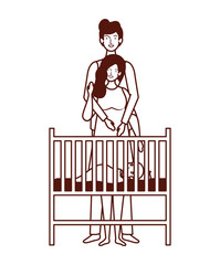 parents couple with little baby in living room