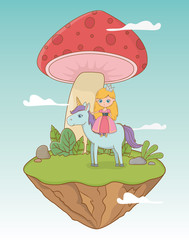 Fototapeta premium fairytale landscape scene with fungus and princess in unicorn