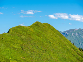 Obraz premium Panorama view on hill and mountain landscapes at Fellhorn , Germany.