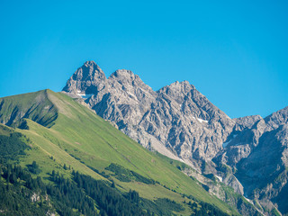 Panorama view on hill and mountain landscapes at Fellhorn , Germany.