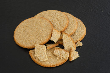 Five Scottish Oat cakes on Black Slated Tray.