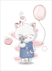 cat girl with balloon and lollipop