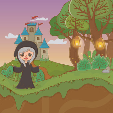 Fairytale Landscape Scene With Witch