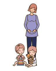 cute pregnancy mother with little kids characters