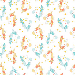 Trendy seamless pattern with  unicorns - fantastic creature, mystical animal. Childish cartoon print.