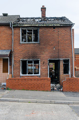 Burned out, derelict council houses