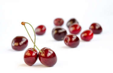 ripe sweet cherry on a white background