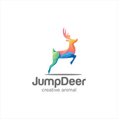 Creative Abstract Colorful Deer Logo  Icon Design Vector.  Deer Jump Logo . Wild Animal Colorful Logo Design Illustration	