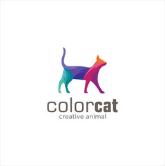 Creative Abstract Colorful Cat Logo  Icon Design Vector . Pet Colorful Design Vector Illustration
