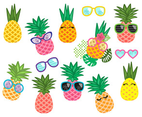 Vector Collection of Cute Kawaii Pineapples