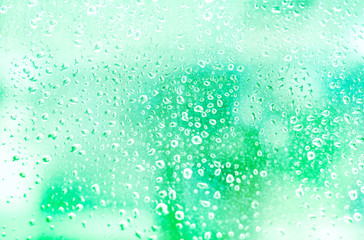 Bubbles of water on mint color background.Trendy colors