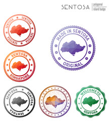 Sentosa badge. Colorful polygonal island symbol. Multicolored geometric Sentosa logos set. Vector illustration.
