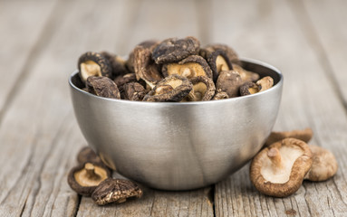 Dried Shiitake mushrooms close-up shot, selective focus