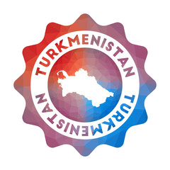 Turkmenistan low poly logo. Colorful gradient travel logo of the country in geometric style. Multicolored polygonal Turkmenistan rounded sign with map for your infographics.