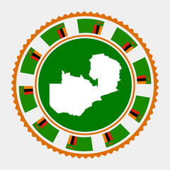 Zambia flat stamp. Round logo with map and flag of Zambia. Vector illustration.
