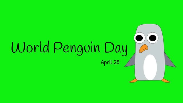 World Penguin Day banner illustrated on removable green screen.