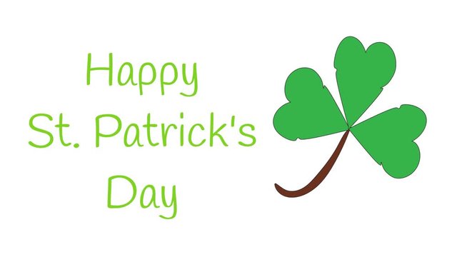 Happy St. Patrick&rsquo;s Day animated greeting with shamrocks on white.