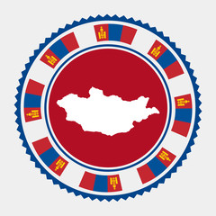 Mongolia flat stamp. Round logo with map and flag of Mongolia. Vector illustration.