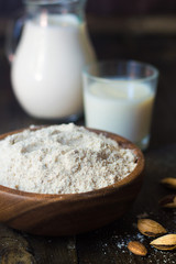 Fototapeta na wymiar almond milk and almond flour