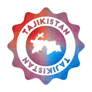 Tajikistan low poly logo. Colorful gradient travel logo of the country in geometric style. Multicolored polygonal Tajikistan rounded sign with map for your infographics.