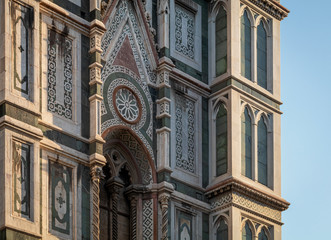 Detail view of beautiful facade The Dome (Santa Maria del Fiore), Florence, Italy