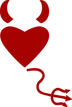 Love heart with devil horns and a trident tail. 