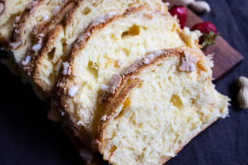 Delicious french bakery product. Fast food dessert. copyspace