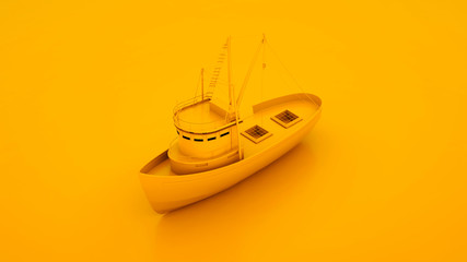 Fishing Boat. Minimal idea concept. 3d illustration
