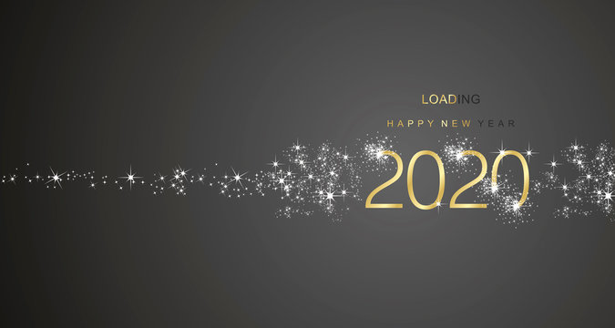 New Year 2020 greetings loading firework gold white black color vector