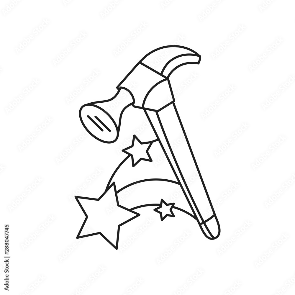 Wall mural hammer tool handle with set of stars