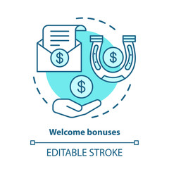 Casino welcome bonuses concept icon. Reward program idea thin line illustration. Good luck & fortune. Financial success. Profit, income. Vector isolated outline drawing. Editable stroke