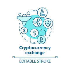 Fototapeta premium Cryptocurrency exchange blue concept icon. Trading digital currency for other assets idea thin line illustration. Online business. Stock market. Vector isolated outline drawing. Editable stroke