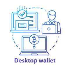Desktop wallet blue concept icon. Money transfer idea thin line illustration. E wallet application on personal computer. Banking account digital app. Vector isolated outline drawing