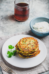 Zucchini parmesan pancakes with dip