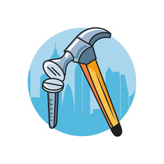 screw fixing with hammer tools isolated icon